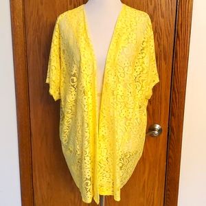 Spin USA Yellow Lace Super Soft Short Sleeve Coverup Kimono 1XL